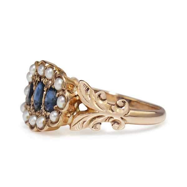 14ct Yellow Gold Sapphire, Pearl and Diamond Ring