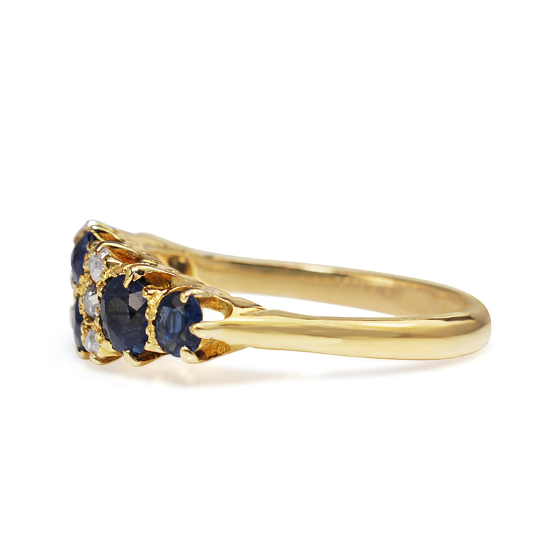 18ct Yellow Gold Antique Sapphire and Old Cut Diamond Ring