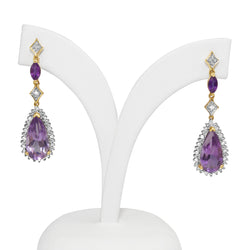 14ct Yellow and White Gold Amethyst and Diamond Drop Earrings