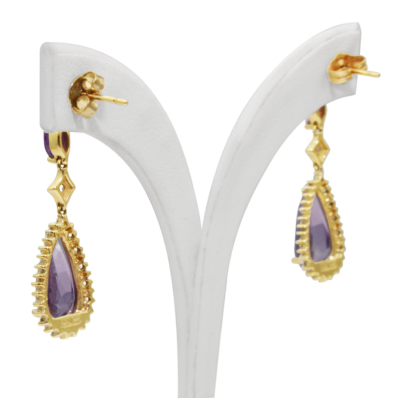 14ct Yellow and White Gold Amethyst and Diamond Drop Earrings