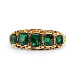 15ct Yellow Gold Antique 5 Stone Green Garnet Ring