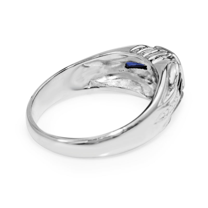 14ct White Gold Deco Style Old Cut Diamond and Sapphire Ring