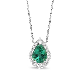 18ct White Gold Emerald and Diamond Graduated Halo Necklace