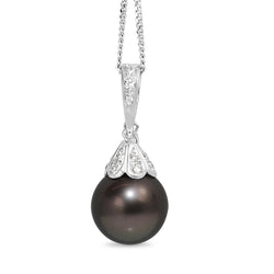 14ct White Gold 14.5mm Tahitian Pearl and Diamond Pendant / Enhancer