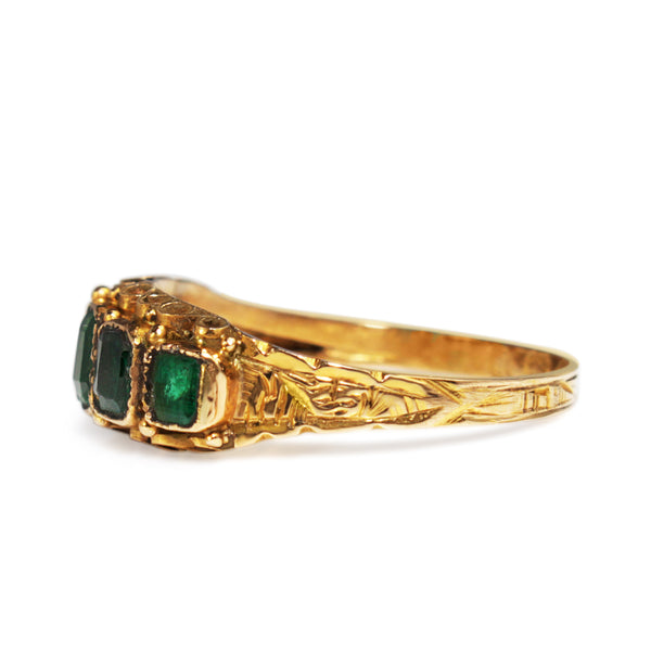 15ct Yellow Gold Antique 5 Stone Green Garnet Ring