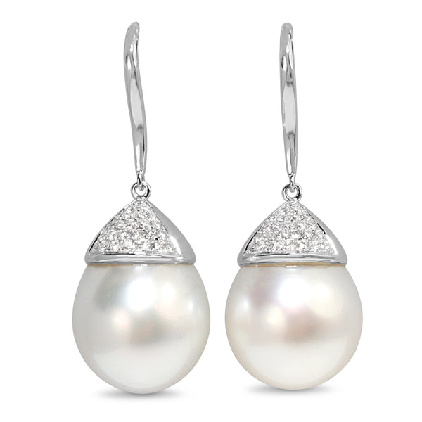 18ct White Gold 14mm South Sea Pearl and Diamond Earrings