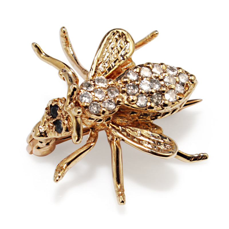 14ct Yellow Gold Diamond and Sapphire Bee Brooch