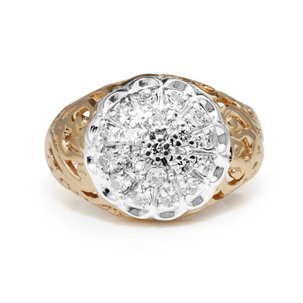 14ct Yellow and White Gold Vintage Diamond Cluster Ring