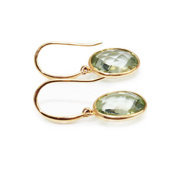 9ct Yellow Gold Green Amethyst Earrings