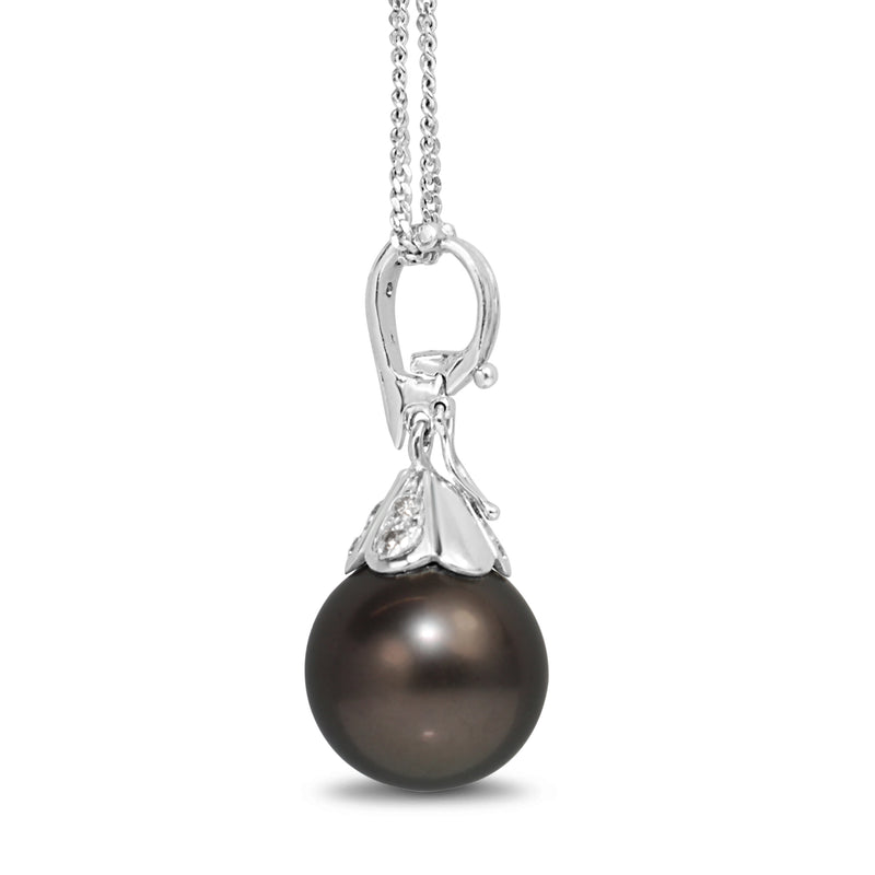 14ct White Gold 14.5mm Tahitian Pearl and Diamond Pendant / Enhancer