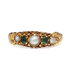 15ct Yellow Gold Victorian Emerald and Pearl Ring