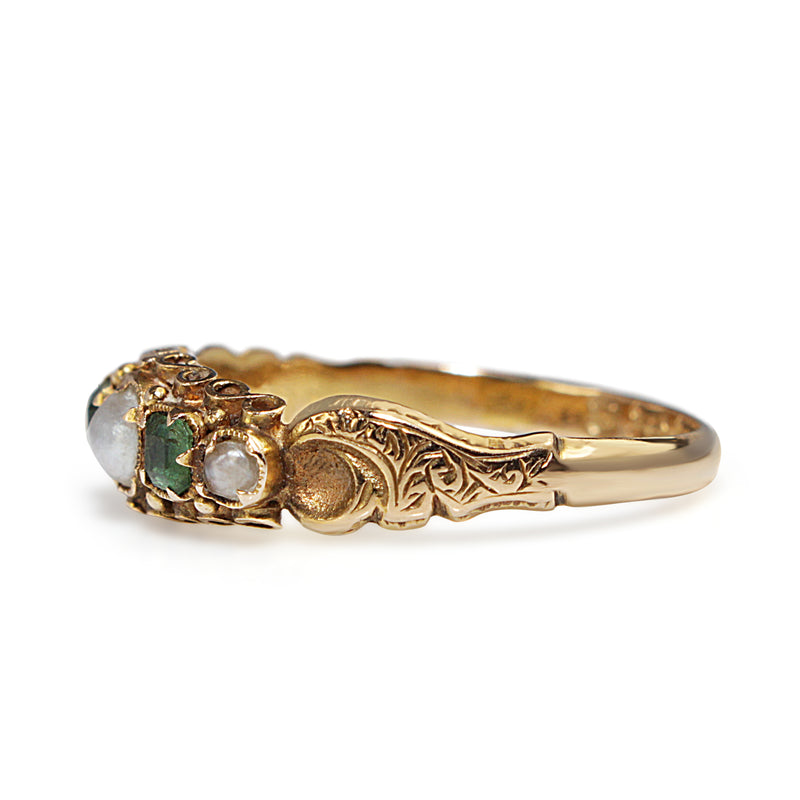 15ct Yellow Gold Victorian Emerald and Pearl Ring