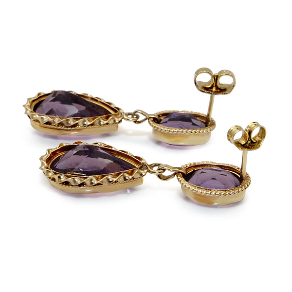 14ct Yellow Gold Vintage Amethyst Drop Earrings