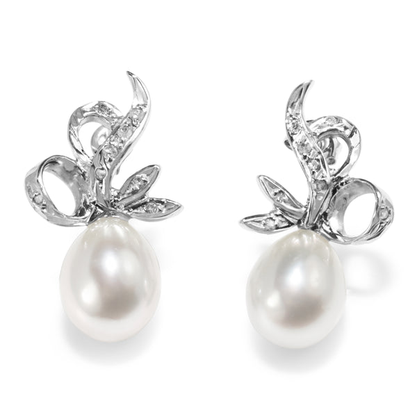 Palladium Vintage 9mm South Sea Pearl and Diamond Earrings