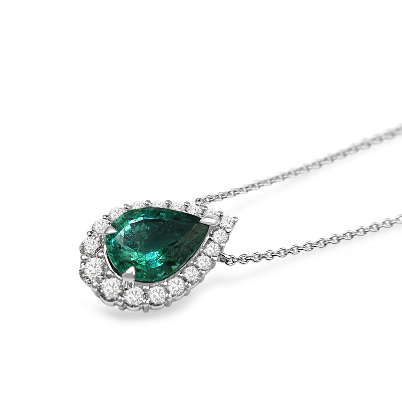 18ct White Gold Emerald and Diamond Graduated Halo Necklace