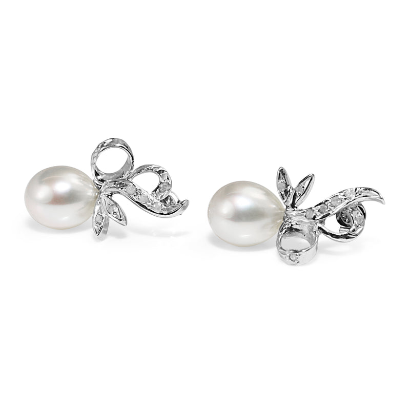 Palladium Vintage 9mm South Sea Pearl and Diamond Earrings