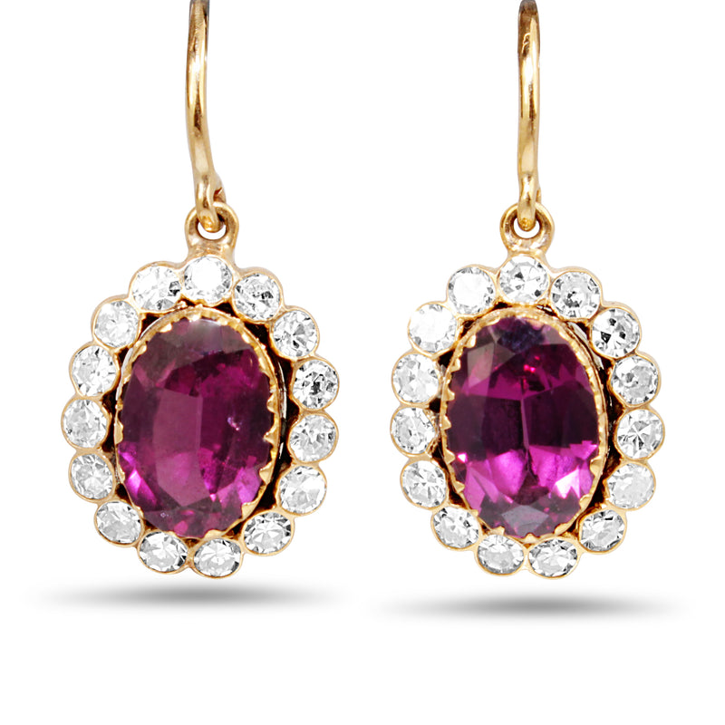 9ct Yellow Gold Antique Rhodolite Garnet and Diamond Earrings