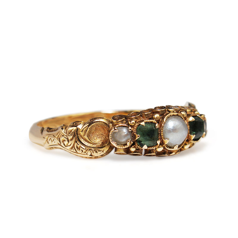 15ct Yellow Gold Victorian Emerald and Pearl Ring