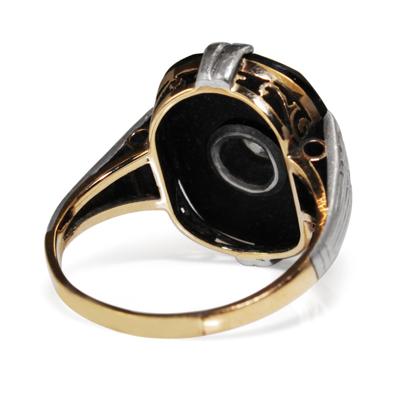 14ct Yellow and White Gold Art Deco Onyx and Diamond Ring