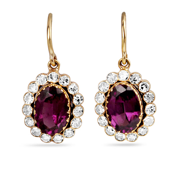 9ct Yellow Gold Antique Rhodolite Garnet and Diamond Earrings