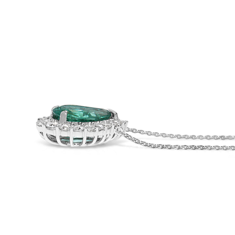 18ct White Gold Emerald and Diamond Graduated Halo Necklace