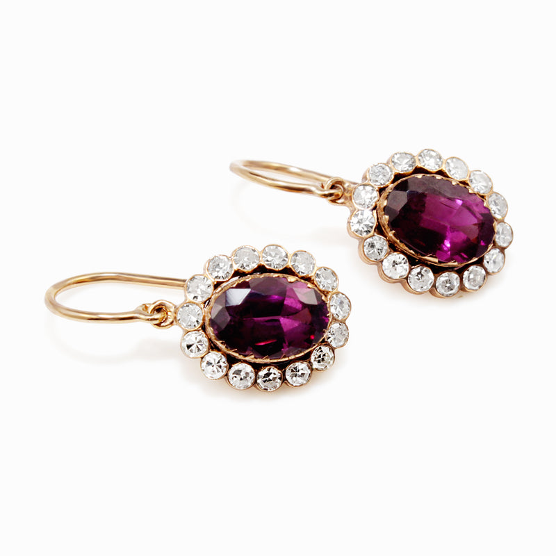 9ct Yellow Gold Antique Rhodolite Garnet and Diamond Earrings