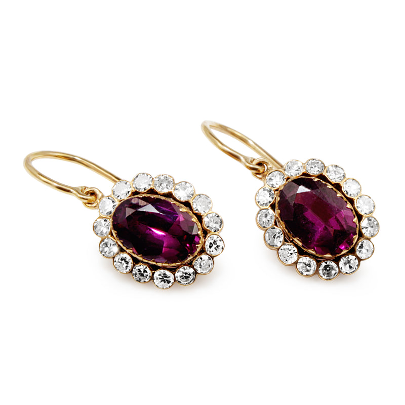 9ct Yellow Gold Antique Rhodolite Garnet and Diamond Earrings