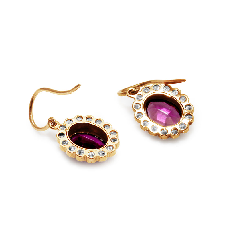 9ct Yellow Gold Antique Rhodolite Garnet and Diamond Earrings