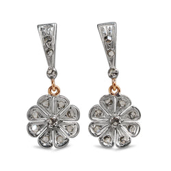 14ct White and Rose Gold Antique Rose Cut Diamond Earrings