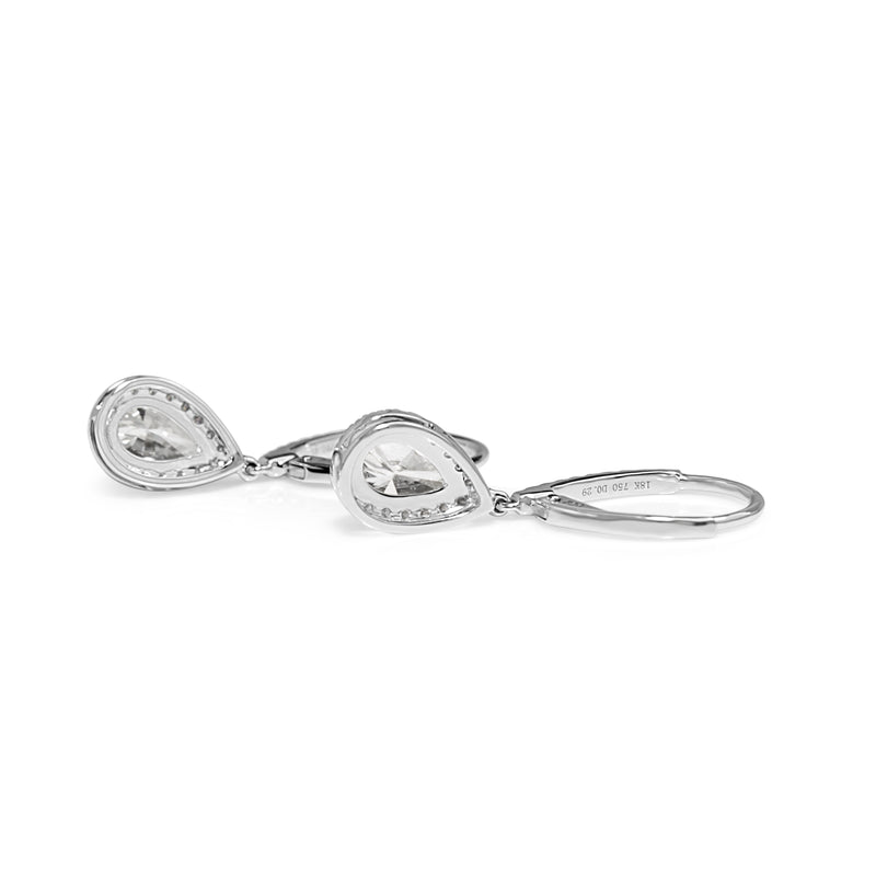 18ct White Gold Pear Halo Drop Earrings