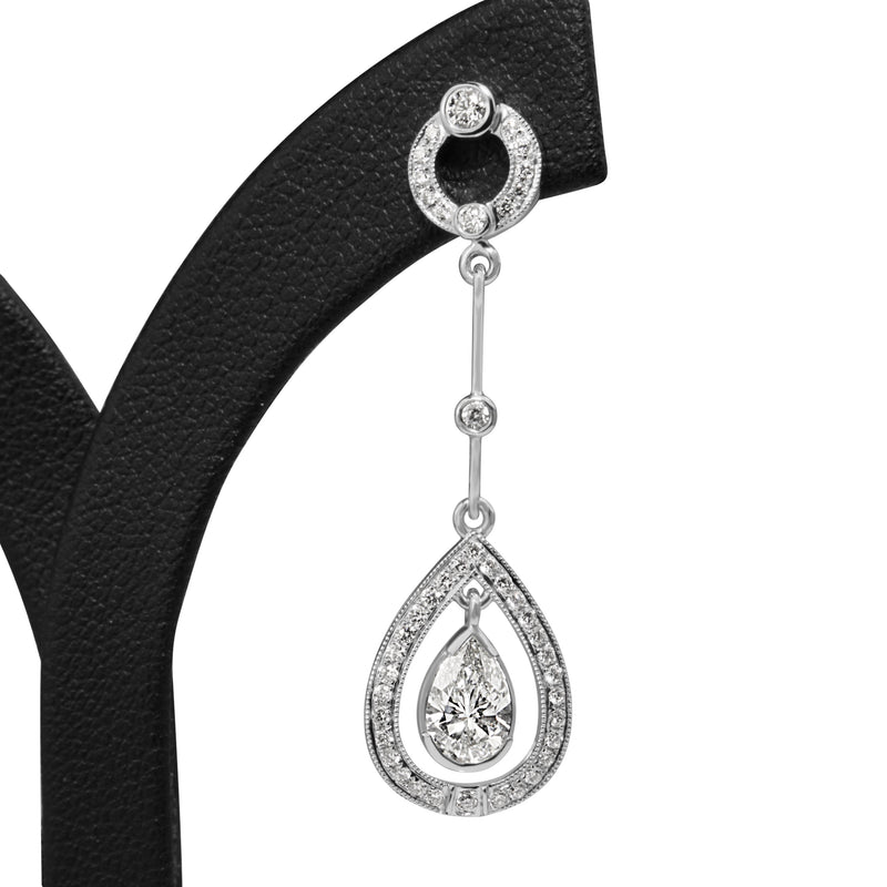 18ct White Gold Art Deco Style Diamond Drop Earrings