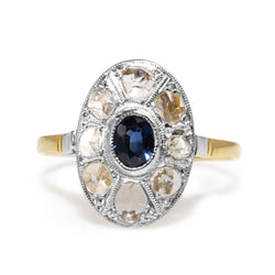 18ct Yellow and White Gold Antique Rose Cut Diamond and Sapphire Ring