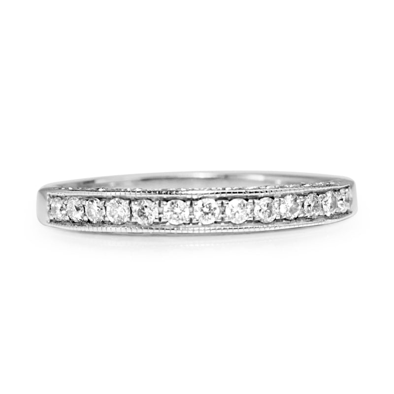 14ct White Gold Diamond Band with Engraved Sides