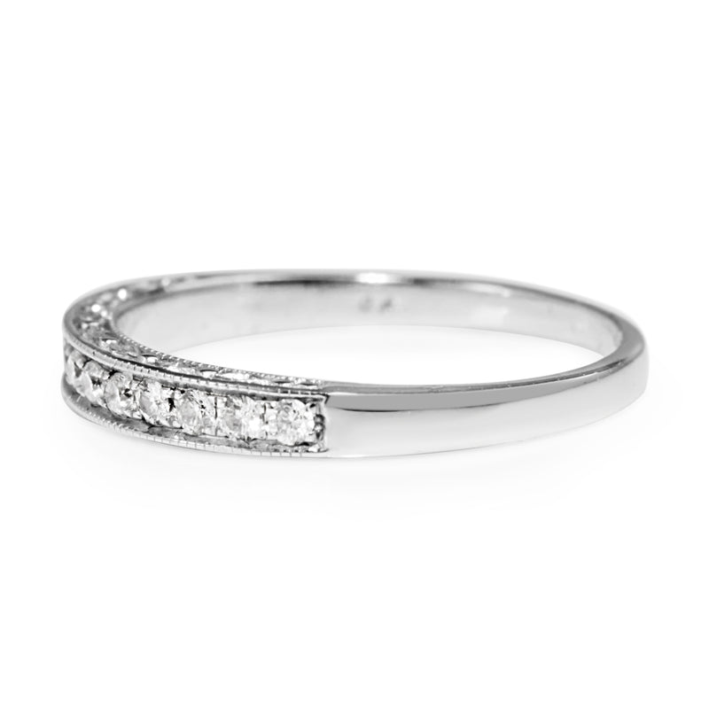 14ct White Gold Diamond Band with Engraved Sides