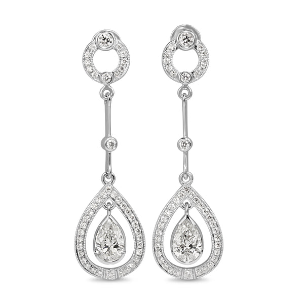 18ct White Gold Art Deco Style Diamond Drop Earrings