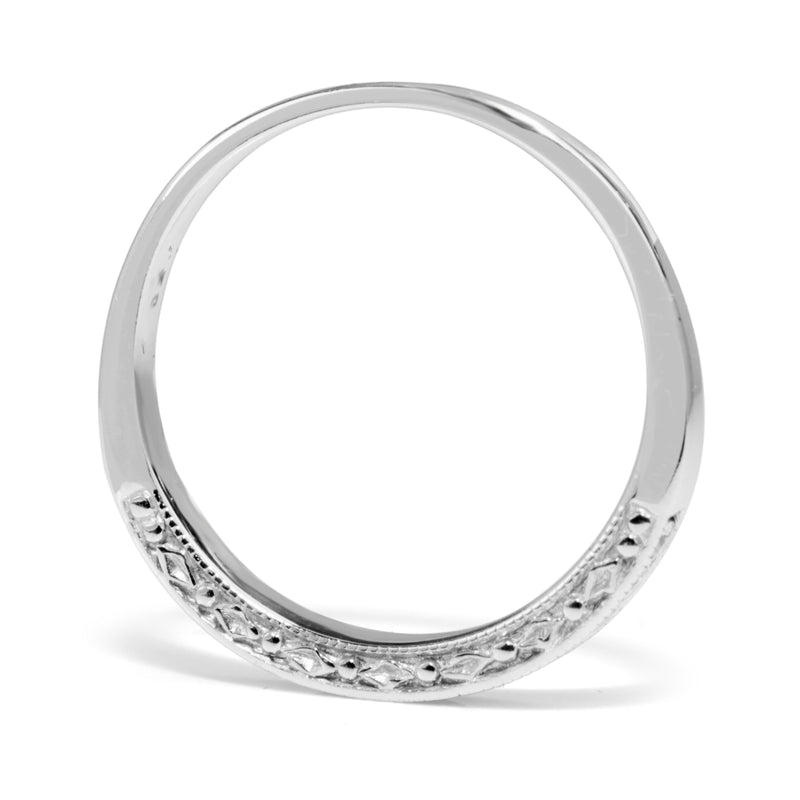 14ct White Gold Diamond Band with Engraved Sides