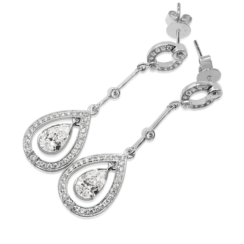 18ct White Gold Art Deco Style Diamond Drop Earrings