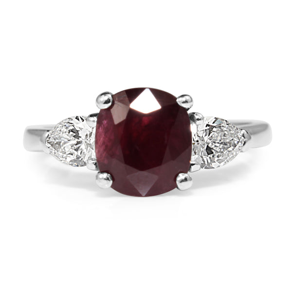 Platinum Ruby and Diamond 3 Stone Ring