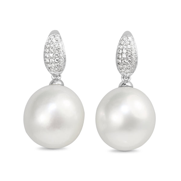 18ct White Gold 14.5mm South Sea Pearl and Diamond Earrings