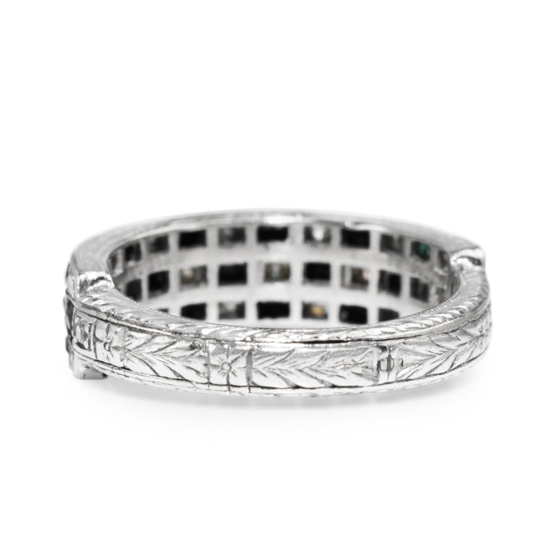 Platinum Art Deco Sapphire and Diamond Checkerboard Style Ring