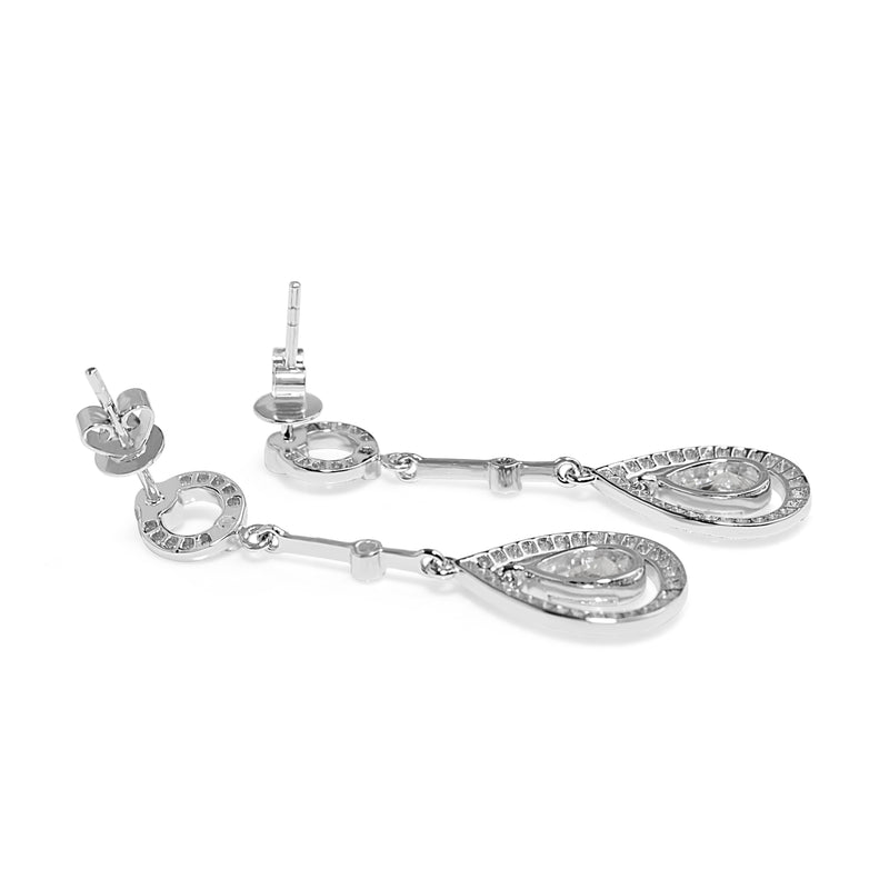 18ct White Gold Art Deco Style Diamond Drop Earrings