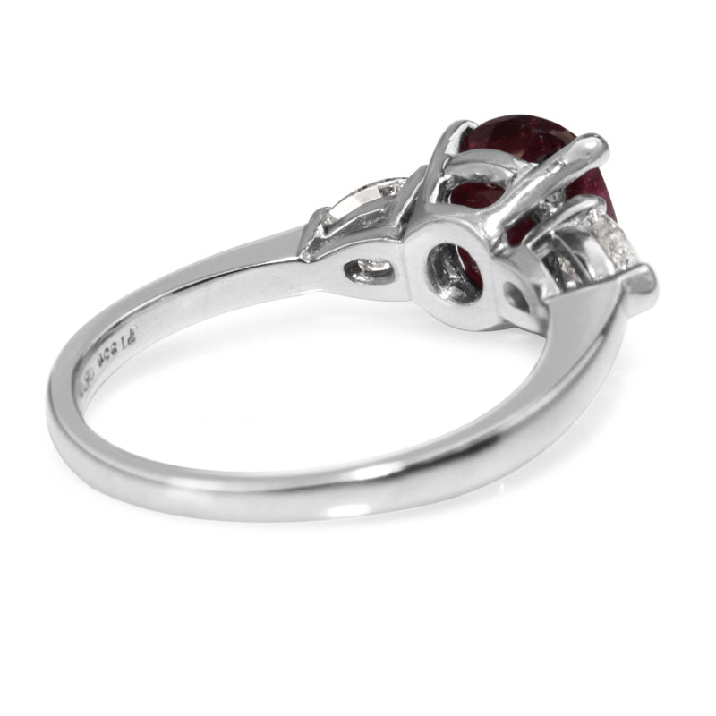 Platinum Ruby and Diamond 3 Stone Ring