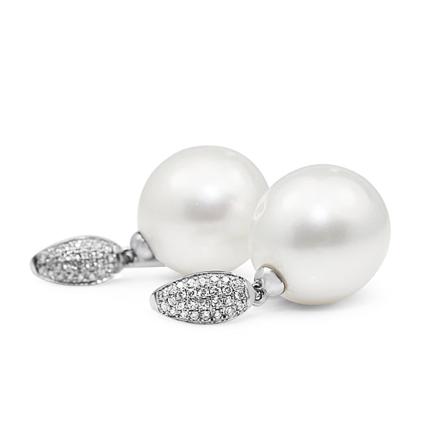 18ct White Gold 14.5mm South Sea Pearl and Diamond Earrings