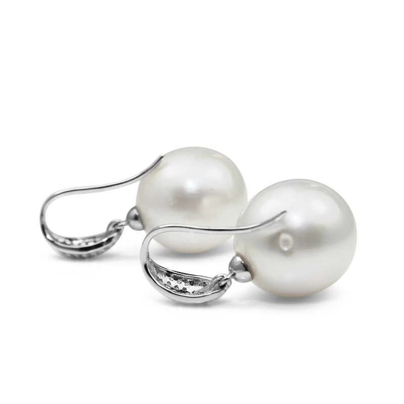 18ct White Gold 14.5mm South Sea Pearl and Diamond Earrings