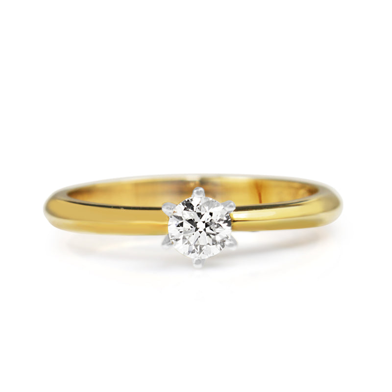 9ct Yellow and White Gold Diamond Solitaire Ring