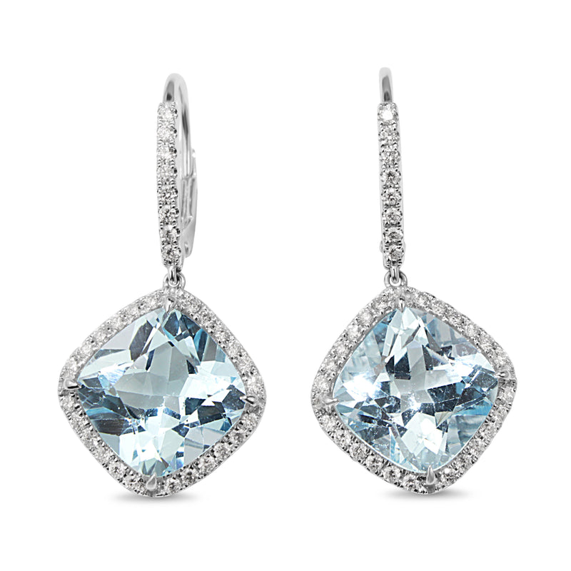 14ct White Gold Topaz and Diamond Halo Drop Earrings