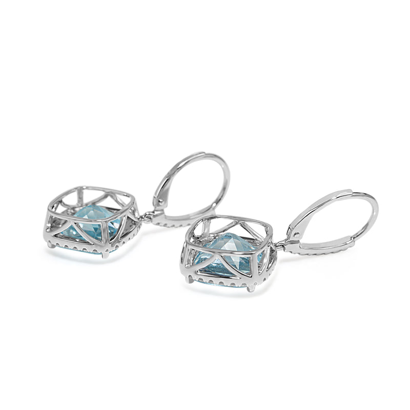 14ct White Gold Topaz and Diamond Halo Drop Earrings