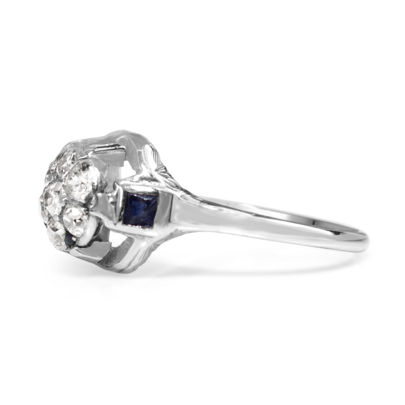 18ct White Gold Art Deco Diamond and Sapphire Cluster Ring