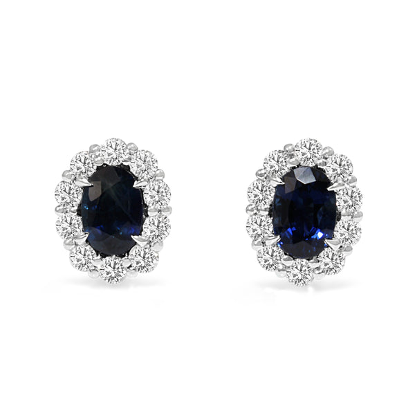 18ct White Gold Sapphire and Diamond Halo Stud Earrings