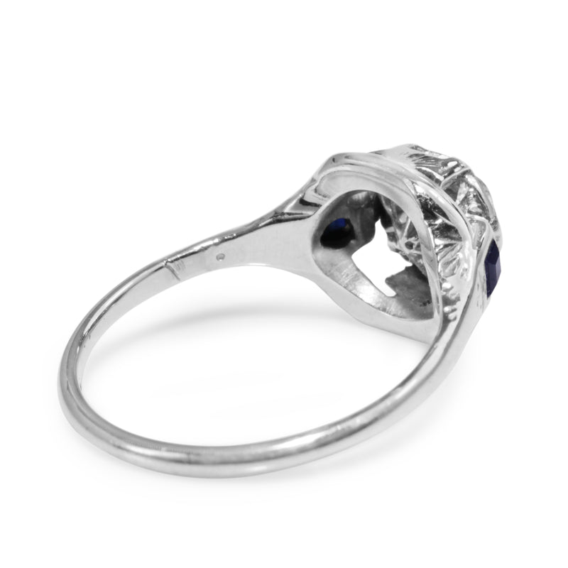 18ct White Gold Art Deco Diamond and Sapphire Cluster Ring